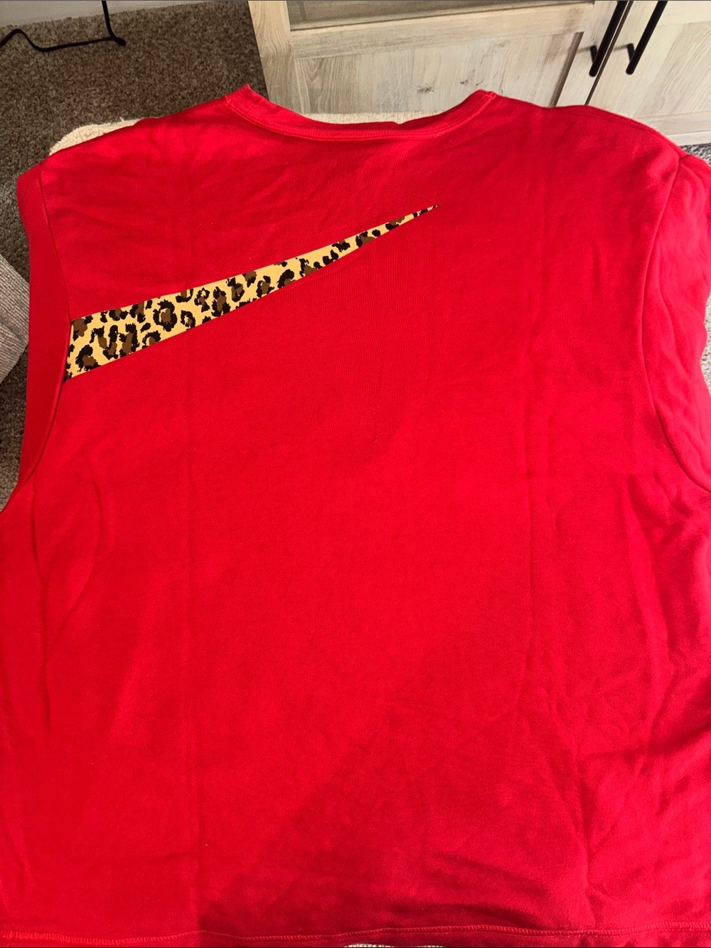 Nike Red Crewneck with Leopard-Print Swoosh - Picture 3 of 4